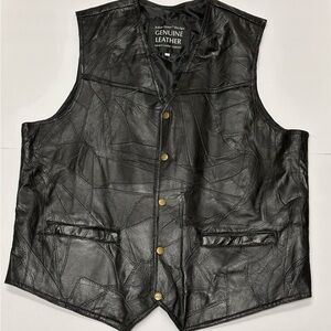 VTG Men's Black Navarre Leather Italian Stone Design Patchwork Vest XXXL Biker